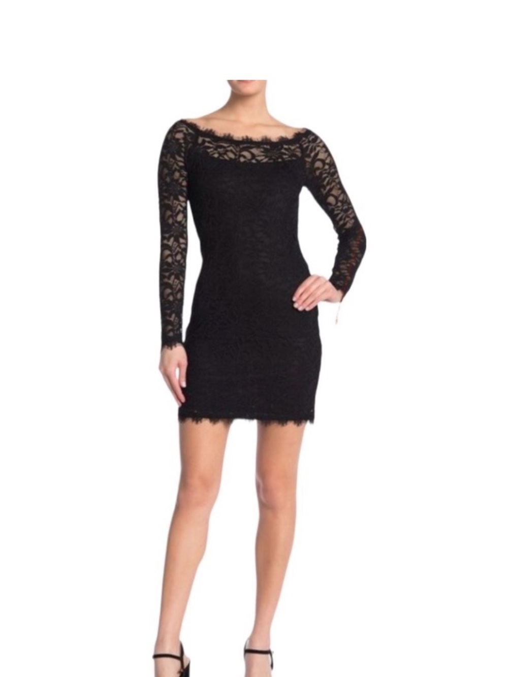 Jump Black Lace Long-Sleeve Off-Shoulder Dress